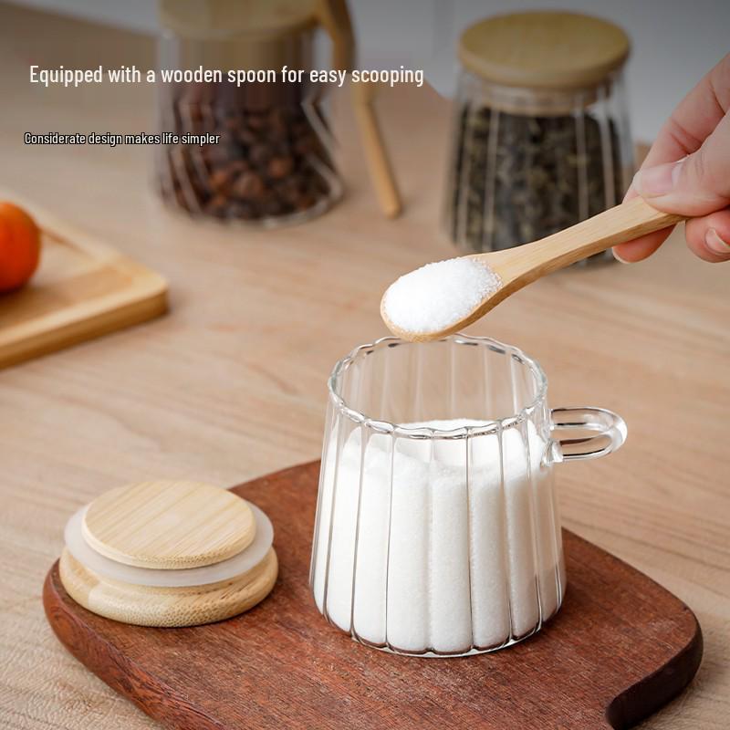 Striped Mini Cone Glass Jar for Snacks, Cereal, Tea, and Seasonings - Sealed Transparent Storage Jar Striped without Spoon