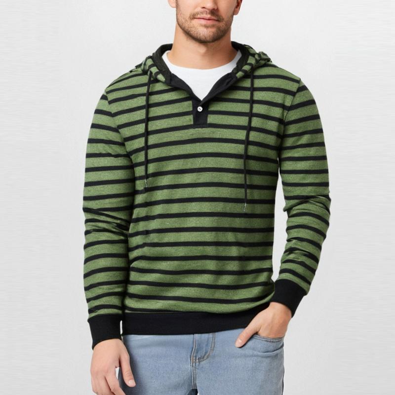 

Весна Осень Ретро Мужская Полосатая Толстовка с Капюшоном Пуловер Половина Застежки Повседневные Топы с Длинным Рукавом 2XL армия зеленый