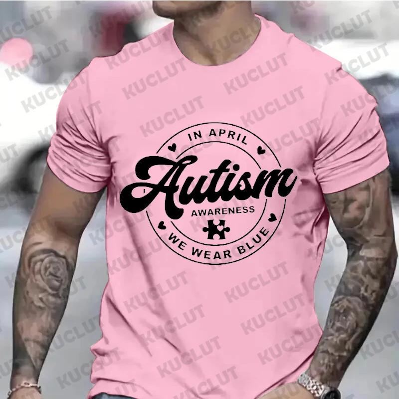 Autism Awareness Street Printed T-Shirts for Men Oversized T Shirt Autism Shirt Design Fashion Breathable Short Sleeve Clothing