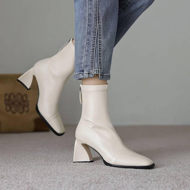 

Осень и зима однотонные с задней молнией полусапоги женские универсальные на высоком каблуке большого размера женские сапоги подошва из говяжьей жилы новые квадратные ботинки Мартин 40