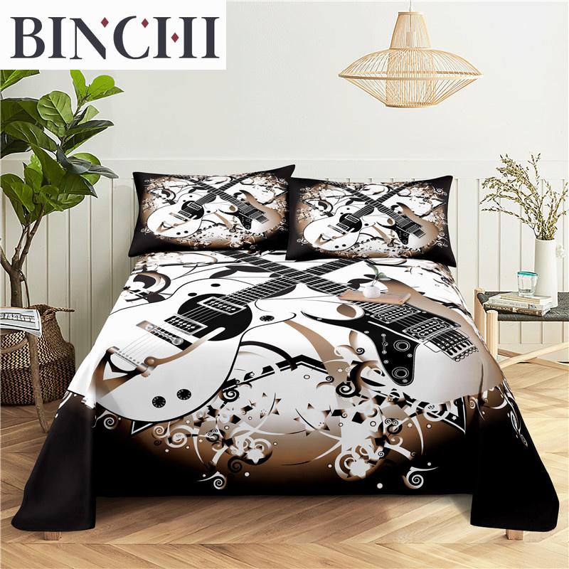 Notenblatt-Set Klaviertastatur Aufgedrucktes Bettlaken mit Kissenbezug Weiche Polyester-Bettwäsche für Musikliebhaber