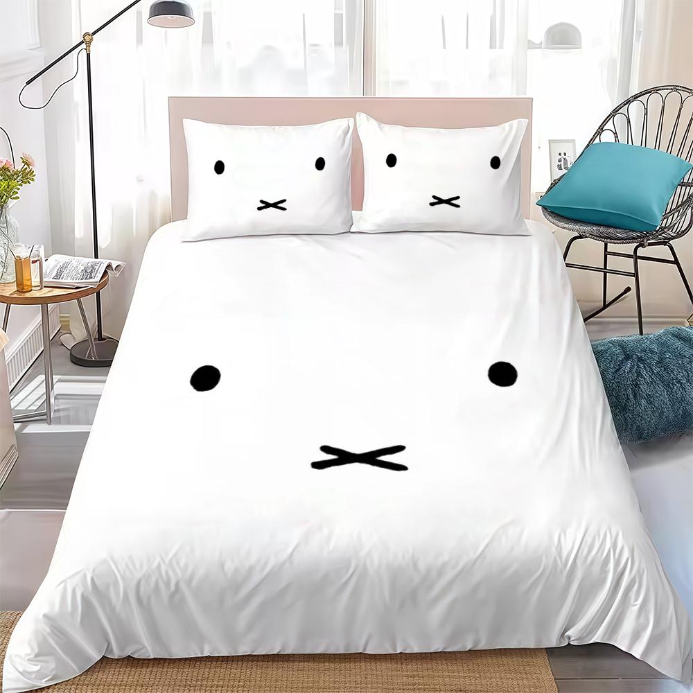 

M-Miffy Kawaii Duvet Cover Set Home Style Bedding Soft Laundry Cotton Bed 3 Piece Set Student Dormitory Gift 135x200cm