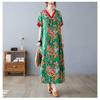 Summer New Printed V-neck Loose Large Size Chinese Style Long Dress Temperament Female