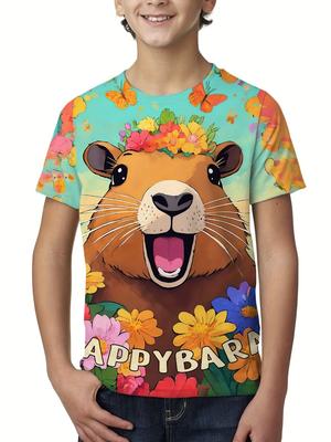 Summer Cute Capybara Boys T-Shirts Short Sleeve Children Top O-Neck Cartoon Graphic T Shirts 3D Print Kids T Shirt Girls Clothes