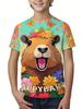 Sommar Söt Kapybara Pojkar T-shirts Kortärmad Barn Topp Rundhalsad Tecknad Grafisk T-shirts 3D-tryck Barn T-shirt Flickkläder