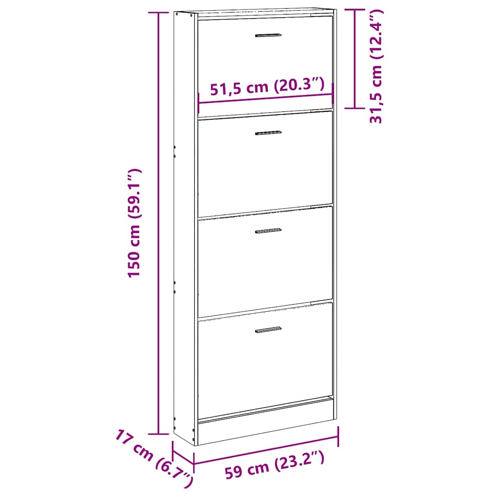Shoe Cabinet Black 59 X 17 X 150 Cm Engineered Wood