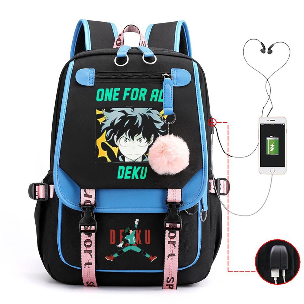 Casual schoolbag animation my hero academy peripheral printing large capacity junior high school students USB backpack
