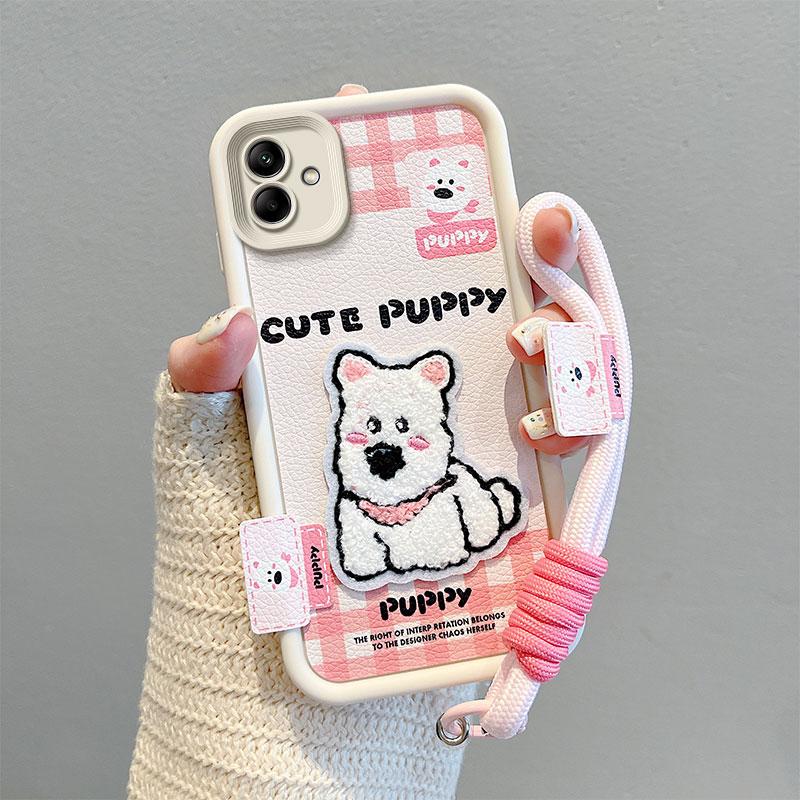 KEYSION Cartoon Cute Plush Embroidery Case for Samsung A06 4G A05 A04 with Lanyard Shockproof Phone Cover for Galaxy A06 A05 A04 4G