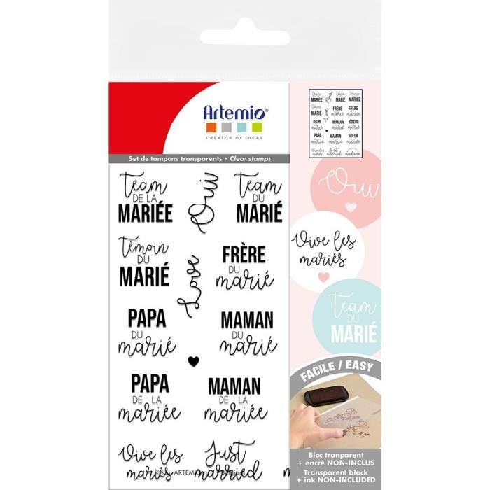 Set de tampons transparents - Artemio - On se marie - Team mariés - Mixte - Adulte - Scrapbooking