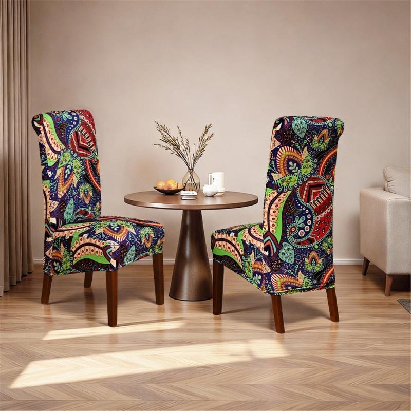4 Pack Elastic Ethnic Pattern Dining Chair Covers Water Resistant Removable Washable Seat Protectors for Home Decors