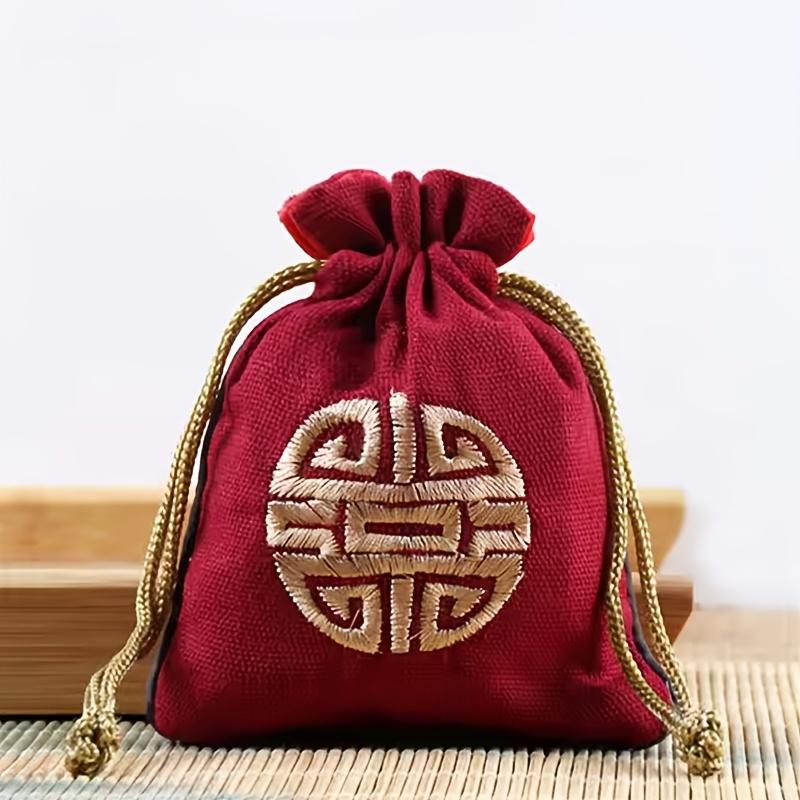 Vintage Style Embroidered Cotton Blend Jewelry Bag Bracelet, Bead and Small Item Storage Bag, Traditional Chinese Design