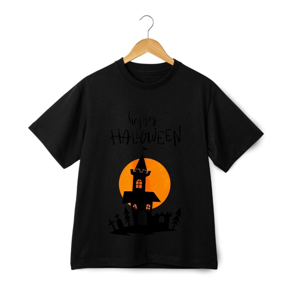 Halloween-Themed''Happy Halloween''Castle-Printed Tee,Short - Sleeve Top Unisex