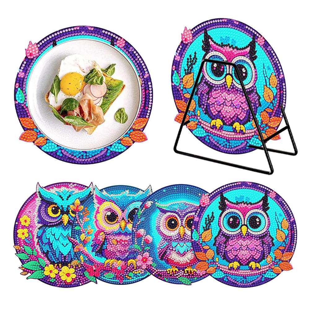 4 Pcs Wooden Diamond Painting Coasters Round Diamond Painting Placemats for Beginners Adults Art Craft Supplies for Table Decor