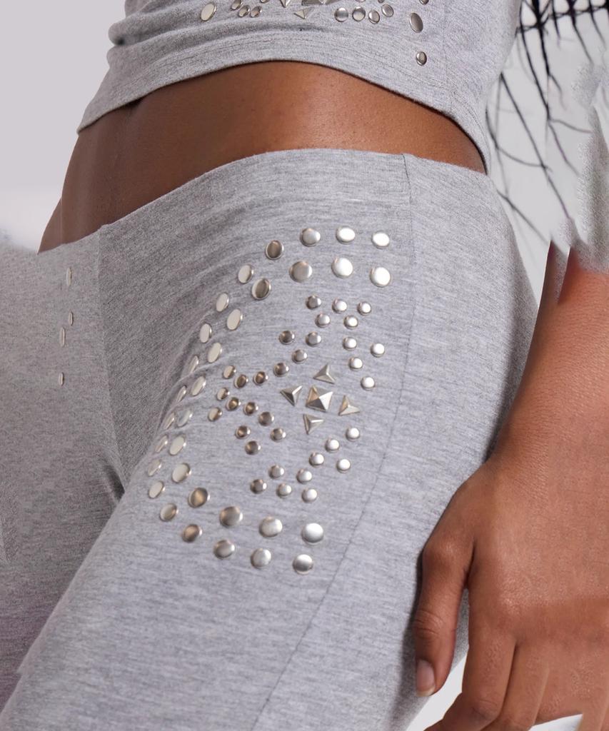 Jeidideuleondeon (W) Studded Grey Marl Capri Leggings Grey