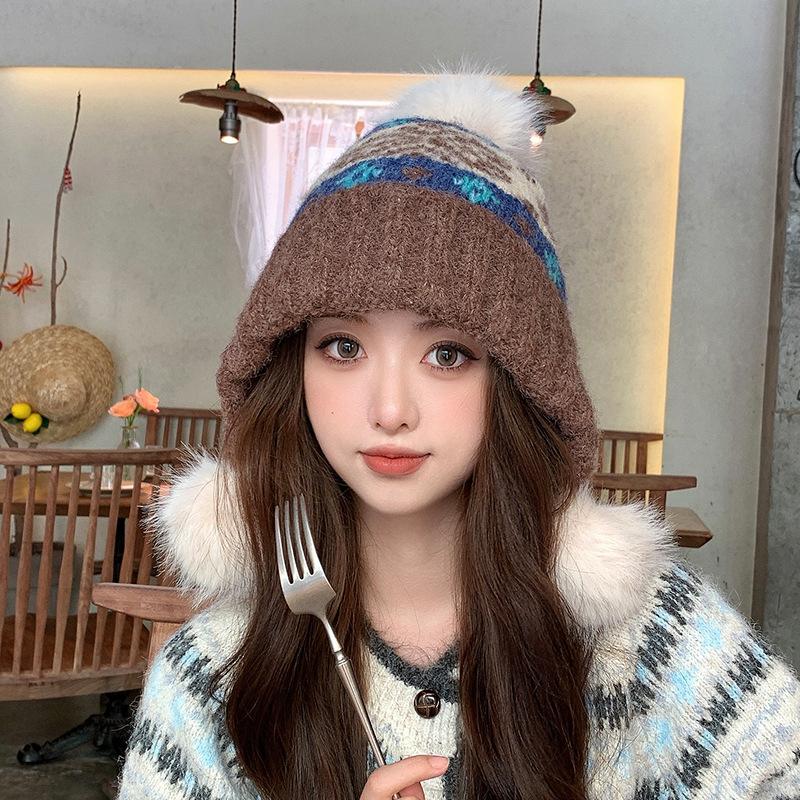 New Korean Style All Match Knitted Hat for Women In Autumn and Winter Sweet and Warm Pile Hat Fashionable Woolen Hat
