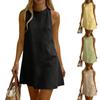 Sleeveless Crew Neck Casual Dress for Women Loose Fit Lightweight Linen Look Simple Vacation Style Sundress for Daily Wear