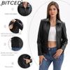 BITCED Fashion Women's Leather Jacket, Short Leather Jacket, Knitted Patchwork Stretch Coat