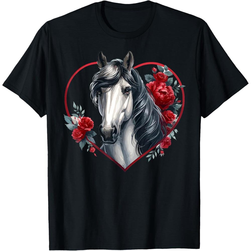 My Horse Is My Valentine | Gray Horse Roses & Hearts T-Shirt XL чёрный