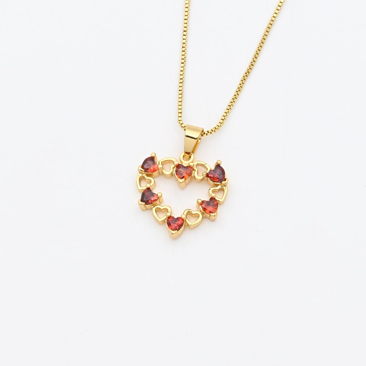 European Copper Heart Pendant with Zirconia, Plated in Gold - Luxurious DIY Jewelry Clavicle Chain Pendant Only