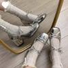 French Silver Mary Jane Single Shoes Women's 2025 Spring Thick Heel Temperament Versatile with Skirt High Heels Small Leather Shoes