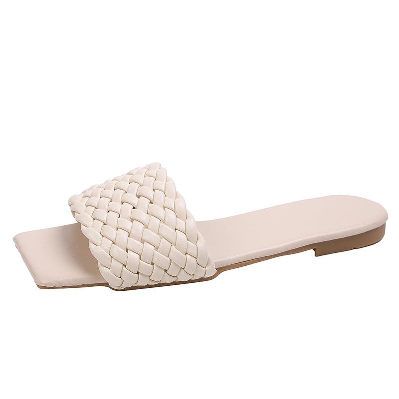 

Slippers women s 20 summer one-word woven belt, light women s sandals, lazy anti-beach shoes 41 бежевий