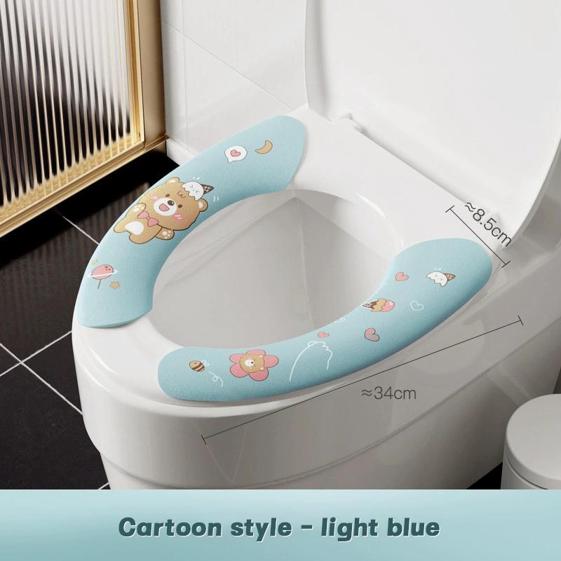 1 Pair Toilet Seat Cover Cartoon Washable Bathroom Toilet Seat Pad Cute Reusable Soft Thick Sticky Closestool Seat Mat