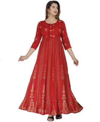 Women Designer Party Wear Printed Viscose Rayon Anarkali Kurta Gown