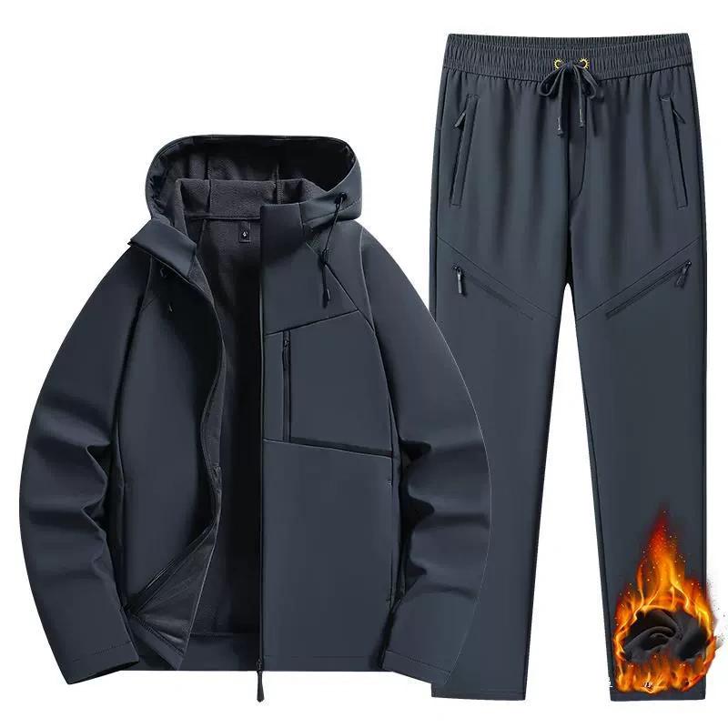 Soft Shell Jacket Men's Autumn and Winter Plus Velvet Thick Warm Jacket Loose Couple Suit Stand-up Collar Jacket
