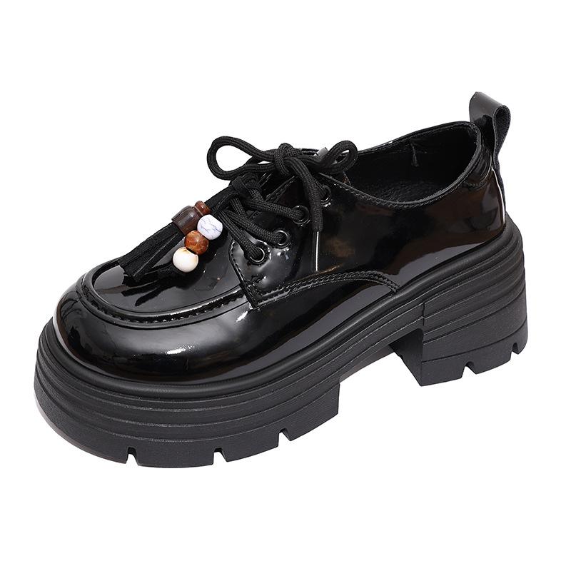 Patent leather thick-soled thick-heeled loafers women's 2025 spring and autumn new fashion versatile high-heeled single shoes British style small leat