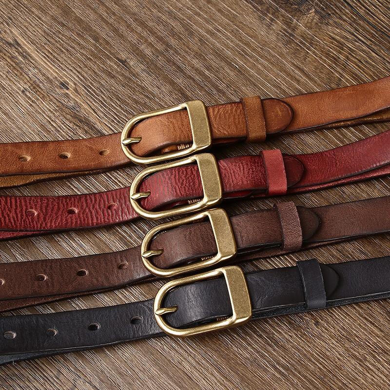 2.3Cm Wide Retro Washed Old Thin Belt Women'S Genuine Leather Pure Cowhide Fashion Trend Versatile Women'S Narrow Belt