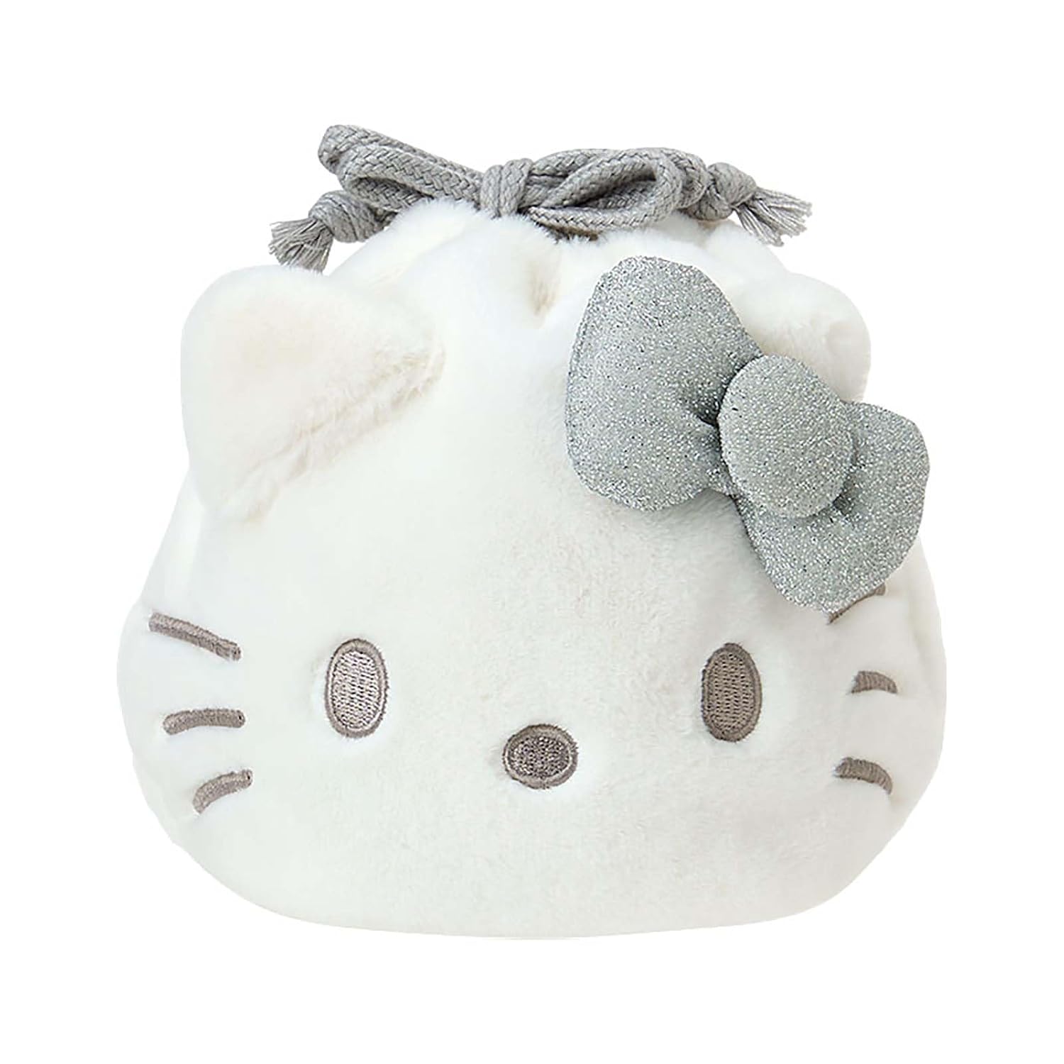 Sanrio Face-Shaped Drawstring Pouch (I Love Hello Kitty) Kitty Silver 418676