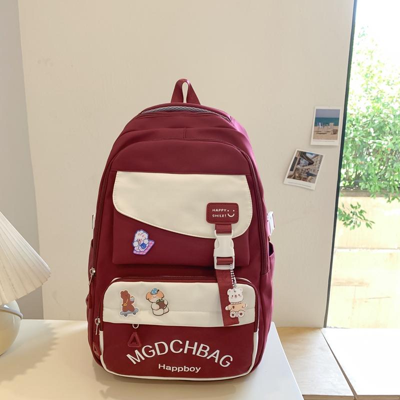 Women Contrast Color Large Capacity Schoolbag Letter Print Backpack for Middle School Students