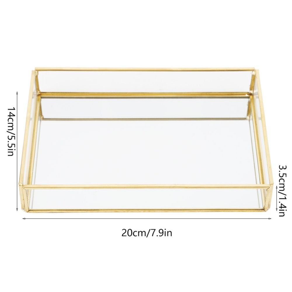 Vintage Metal Glass Storage Box Gold Rimmed Rectangular Cosmetics Display Box Glass Translucent Compartments Gold Tray