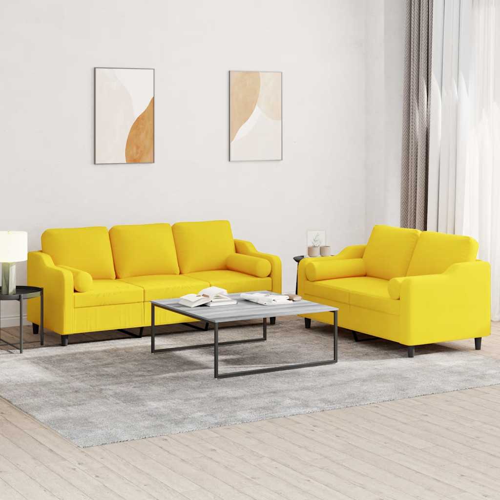 Vidaxl 2-Cz. Living Room Set With Cushions, Light Yellow, Fabric