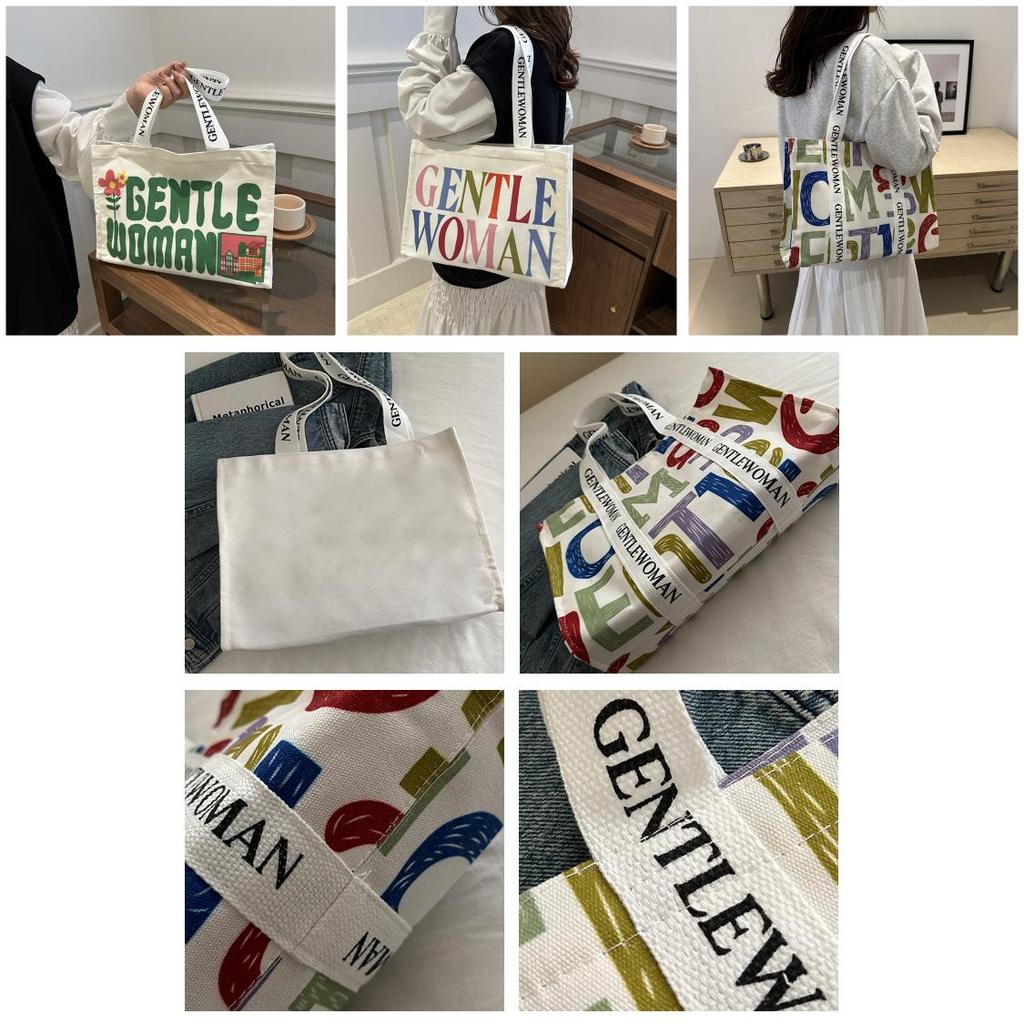 Large Capacity Stylish Canvas Tote Bag With Vibrant Letter Print Design For Everyday Use