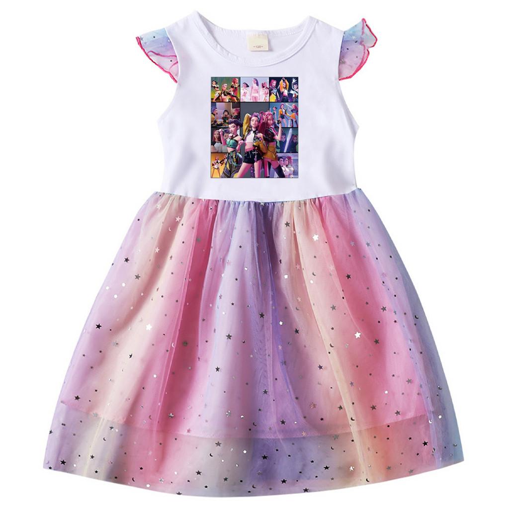 4094 Kids Girls Rumi Zoey Mira Print Pleat Sequin Dress 100cm