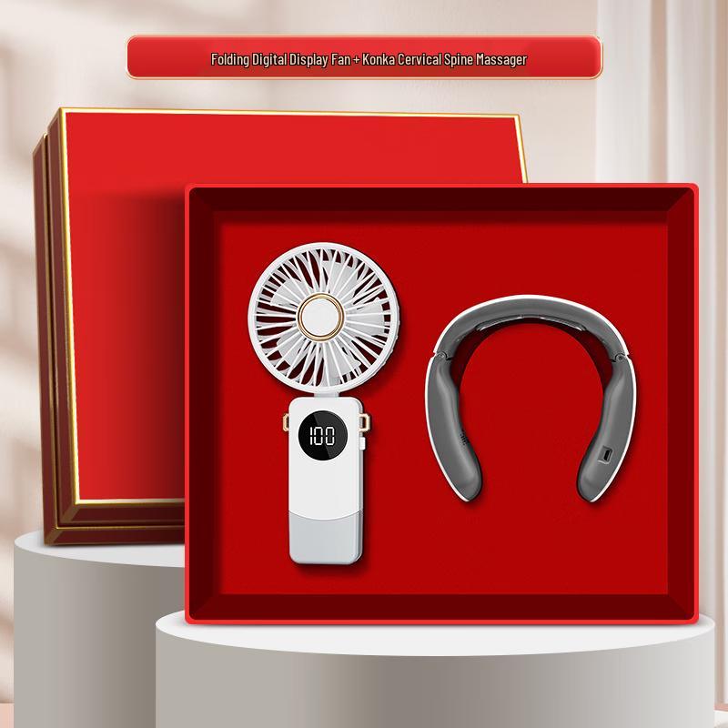 LED Digital Display Fan & Neck Massager Gift Set