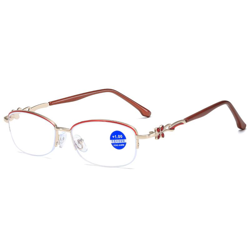 Fashion Half-Frame Hanging Silk Anti-Blue Reading Glasses Metal Women'S Four-Leaf Clover Reading Glasses Classic Old Man Mirror