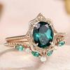 European & American Style Green Zirconia Gold-Plated Engagement Ring Set - 2-Piece Women's Jewelry Bestseller