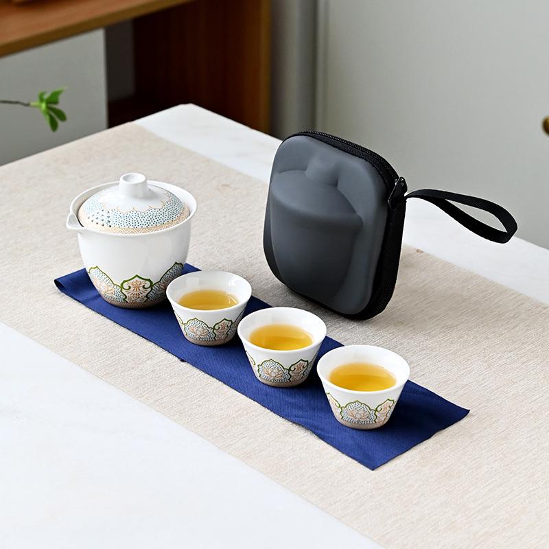 Japanese Outdoor Travel Kung Fu Ancient Rhyme Tea Set Teapot Ceramic Express Cup Portable Gift