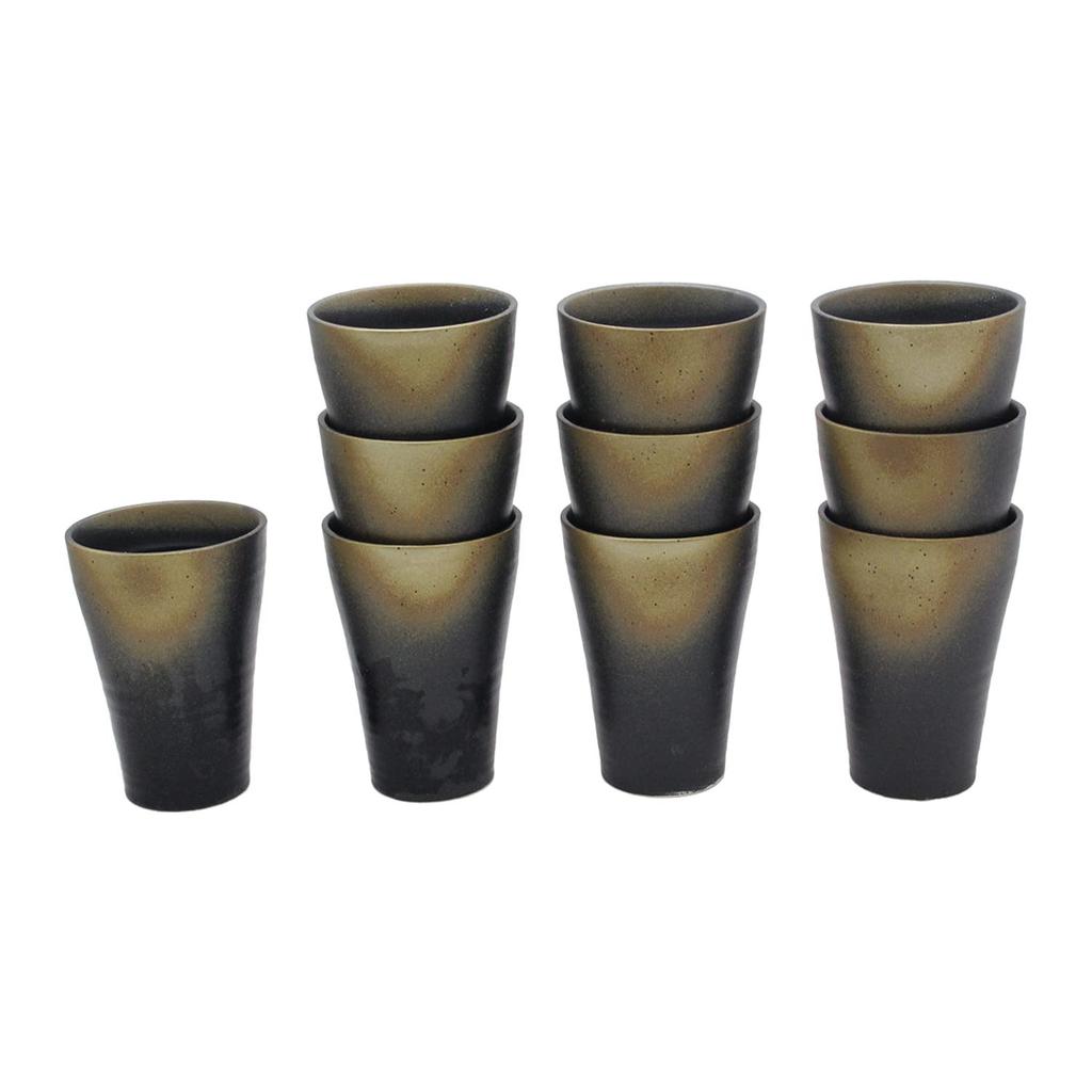 Castle Enterprise Mino Ware Japanese Cafe Series Fatty Tumbler, Iga Bizen Style, Set of 10