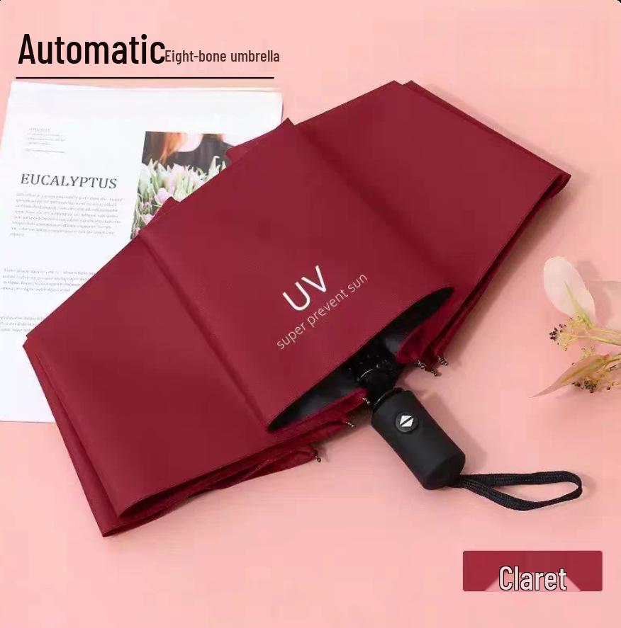 Summer UV Auto-Folding Black Parasol - Sun/Rain Dual-Use with Logo Print