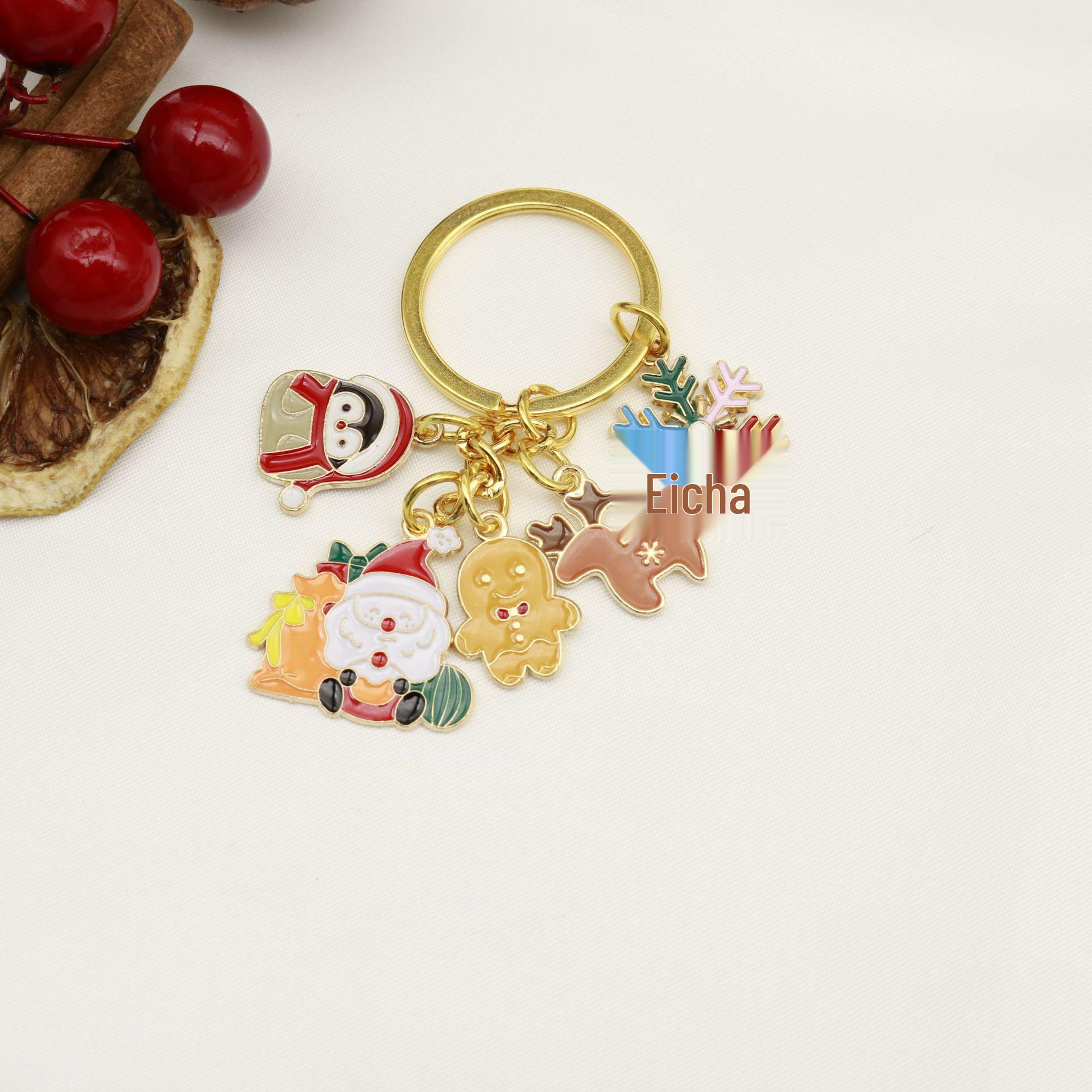Christmas Alloy Santa Pendant Bells & Snowflake Keychain Set