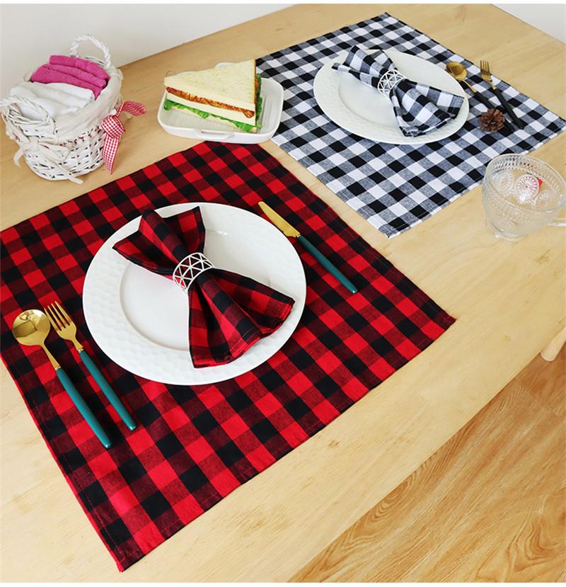 

1Pc 46x46cm Square Cotton Plaid Table Napkin Kitchen Tea Towel Placemat Home Dinner Table Mat Xmas Party Decoration 46x46cm