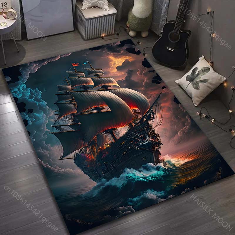 15 Sizes Sailing Ghost Ship Print Carpet for Living Room Bedroom Sofa Doormat Decor Sofa Area Rug Non-slip Floor Mat