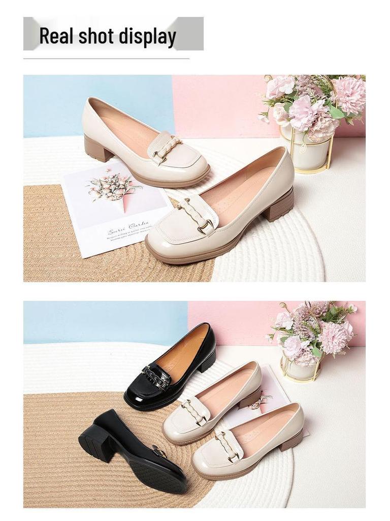 Damskie wsuwane płaskie buty na grubym obcasie - Kwadratowy nosek, Niskie wycięcie, Oddychające, Super miękka podeszwa, Wygodne