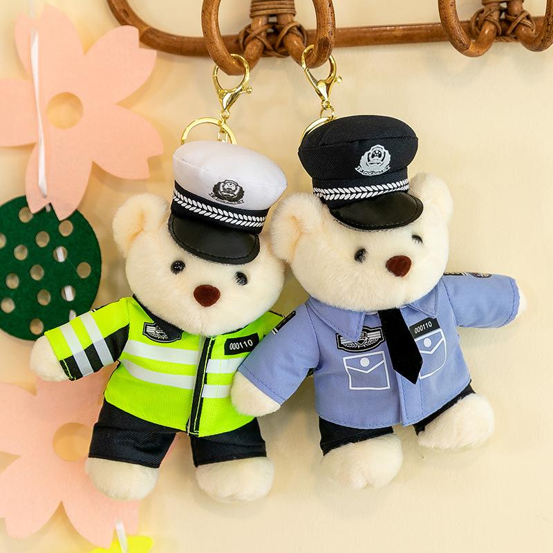 Uniform Bear Pendant Pendant Pendant Jewelry Keychain Plush Toy Traffic Police Fire Rescue Team Doll