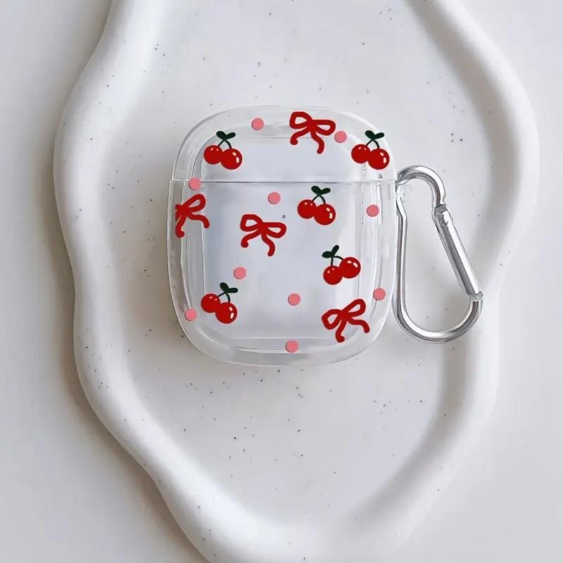 Transparent red bow cherry with AirPods 1/1 generation protective case Apple Pro/1 wireless bluetooth headset