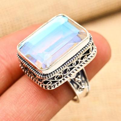 Wonderful Mystic Topaz Gemstone Handmade Solid 925 Sterling Silver Ring Jewelry