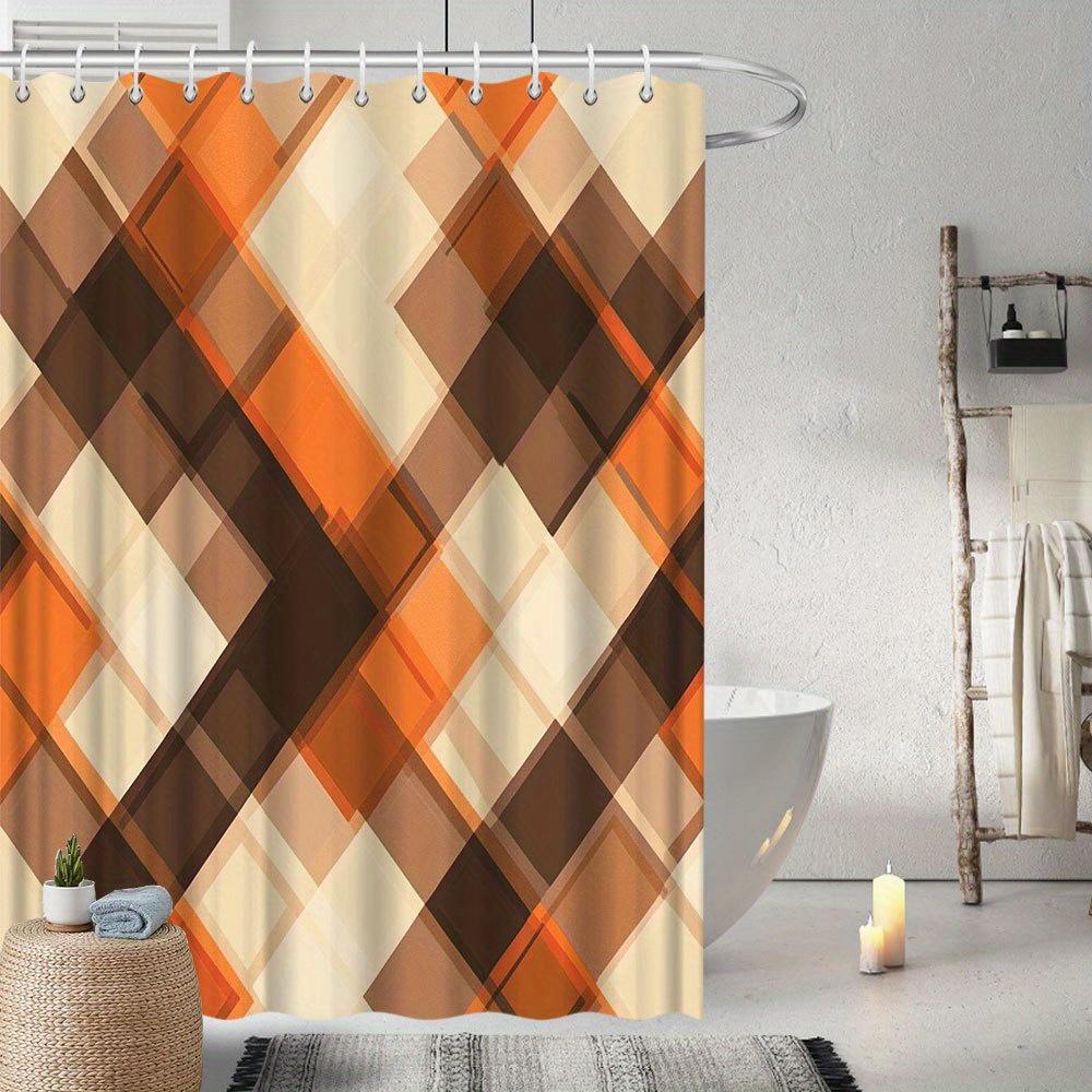 

Modern Plaid Shower Curtain - Geometric Abstract Pattern In Orange, Brown, Beige & White, Fashionable Bath Decor W60H190(CM)-1 Pcs